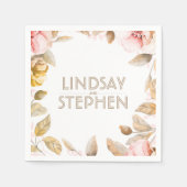 Serviette En Papier Eau dorée et bleu Fleurs d'aquarelle Mariage vinta (Devant)