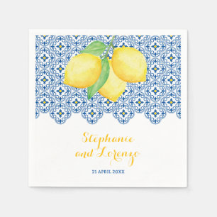 Serviette En Papier Eau méditerranéenne Citrons Carrelage bleu Mariage