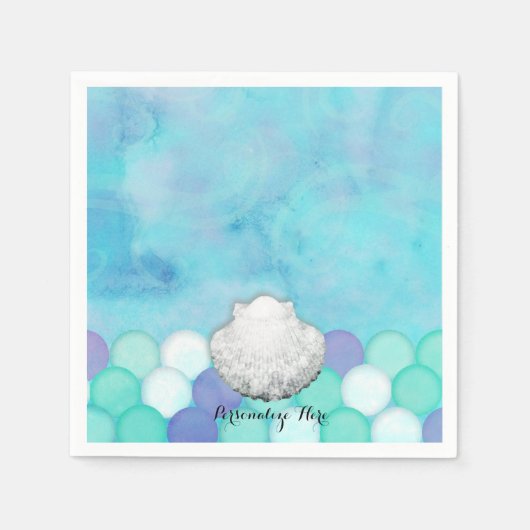Serviette En Papier Écaille de Sirène Aquarelle Fête d'Anniversaire Pe (Devant)