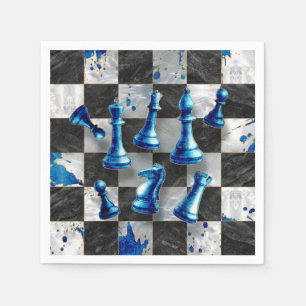 Serviette En Papier Échecs Art Abstrait - Marbre Bleu