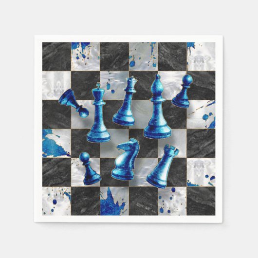 Serviette En Papier Échecs Art Abstrait - Marbre Bleu (Devant)
