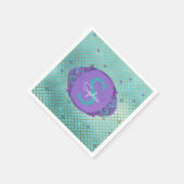 Serviette En Papier Échelle de sirène turquoise et violette Monogramme (Coin)