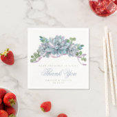 Serviette En Papier Echeveria d'aquarelle avec ruban pourpre (En situation)