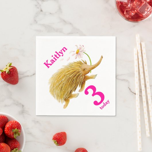 Serviette En Papier Echidna aquarelle art 3e serviettes d'anniversaire (En situation)