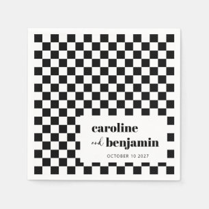 Serviette En Papier Échiquier noir blanc personnalisé pour mariage
