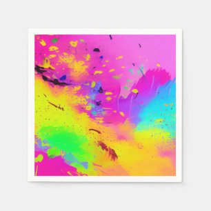 Serviette En Papier Éclaboussure de peinture abstraite néon rose