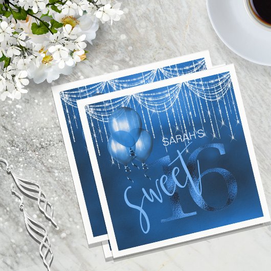Serviette En Papier Éclairage à chaîne et ballons doux 16 Dk Blue ID47