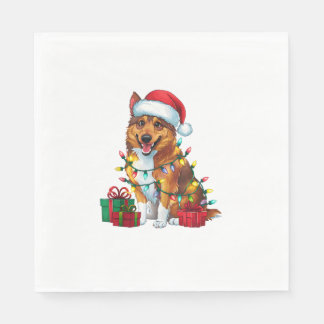 Serviette En Papier Éclairage de Noël Chapeau norvégien Elkhound Chien