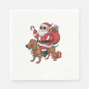 Serviette En Papier Éclairage de Noël Père Noël équitation Basset Houn
