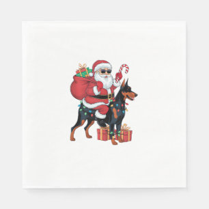 Serviette En Papier Éclairage de Noël Père Noël équitation Doberman Pi