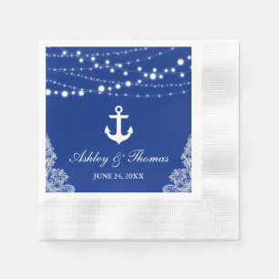 Serviette En Papier Éclairages d'Ancre Mariage nautique et dentelle bl