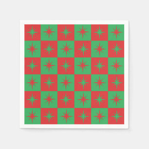 Serviette En Papier Éclats d'étoiles rétro Noël vérifiés rouge-vert