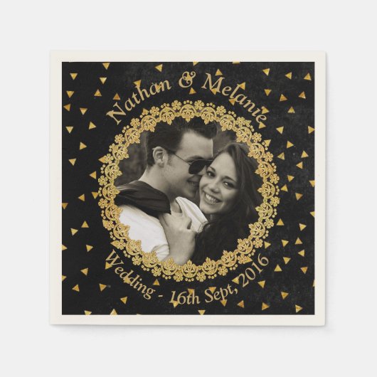 Serviette En Papier Éclats noirs et or (Devant)