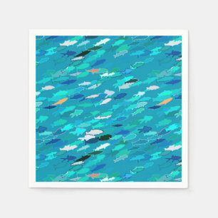 Serviette En Papier École de Poissons, Turquoise, Bleu et Aqua