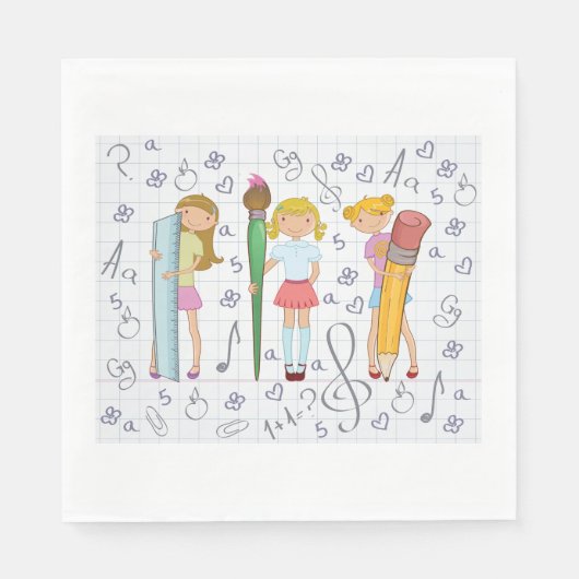 Serviette En Papier Écolières avec papeterie scolaire surdimensionnée (Devant)