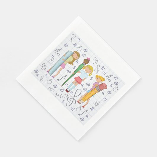 Serviette En Papier Écolières avec papeterie scolaire surdimensionnée (Coin)