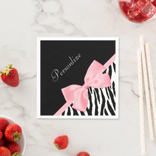 Serviette En Papier Écran Zebra Imprimé Fille Doux Ruban rose clair (En situation)