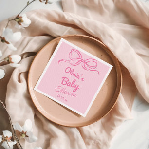 Serviette En Papier Écrite à la main Tirée Bow rose Baby Girl Douche