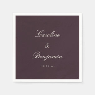 Serviette En Papier Écriture Classique Prune Élégant Mariage Nom Perso