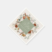 Serviette En Papier Écriture de mariage botanique rustique vert sauge (Coin)