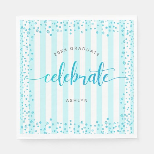 Serviette En Papier Écriture de parties scintillant turquoise de gradu (Devant)