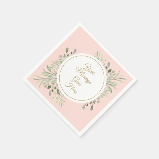 Serviette En Papier Écriture dorée élégante, vert feuillu rose blush (Coin)