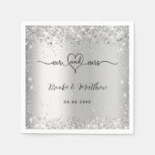Serviette En Papier Ecriture élégante en argent m. mrs mariage coeur (Devant)