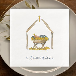 Serviette En Papier Écriture élégante Nativité Noël aquarelle