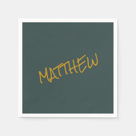 Serviette En Papier Écriture en lettres or moderne vert foncé (Devant)
