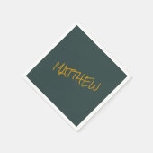 Serviette En Papier Écriture en lettres or moderne vert foncé (Coin)