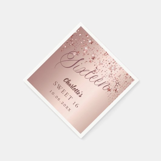 Serviette En Papier Écriture en or rose étoiles Sweet 16 (Coin)