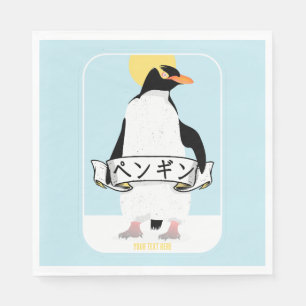Serviette En Papier Écriture en pingouin japonais qui lit pingouin
