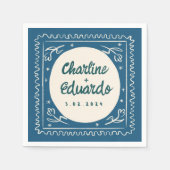Serviette En Papier Écriture manuscrite Blue Wavy Pastel Mariage rétro (Devant)