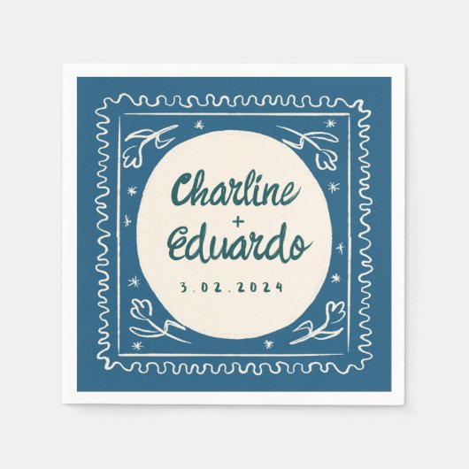 Serviette En Papier Écriture manuscrite Blue Wavy Pastel Mariage rétro (Devant)