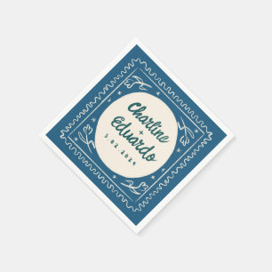 Serviette En Papier Écriture manuscrite Blue Wavy Pastel Mariage rétro