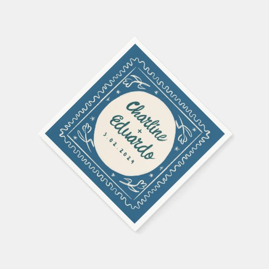 Serviette En Papier Écriture manuscrite Blue Wavy Pastel Mariage rétro (Coin)
