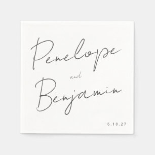 Serviette En Papier Écriture manuscrite de script moderne Mariage noir