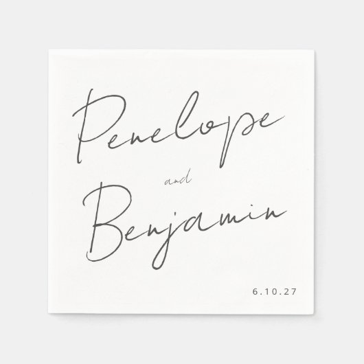 Serviette En Papier Écriture manuscrite de script moderne Mariage noir (Devant)