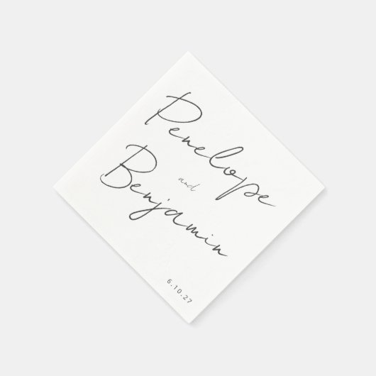 Serviette En Papier Écriture manuscrite de script moderne Mariage noir (Coin)