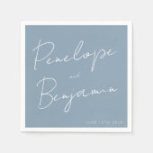 Serviette En Papier Écriture manuscrite moderne Mariage bleu foncé (Devant)