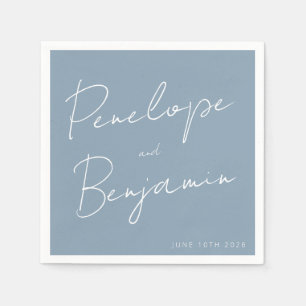 Serviette En Papier Écriture manuscrite moderne Mariage bleu foncé