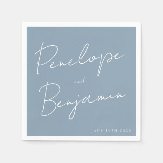 Serviette En Papier Écriture manuscrite moderne Mariage bleu foncé (Devant)