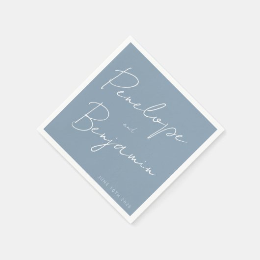 Serviette En Papier Écriture manuscrite moderne Mariage bleu foncé (Coin)