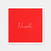 Serviette En Papier Écriture manuscrite Nom élégant Rouge Blanc Couleu (Devant)