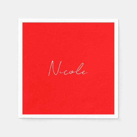 Serviette En Papier Écriture manuscrite Nom élégant Rouge Blanc Couleu (Devant)