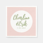 Serviette En Papier Écriture manuscrite Pastel rose Mariage rétro serv (Devant)