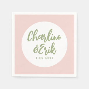 Serviette En Papier Écriture manuscrite Pastel rose Mariage rétro serv