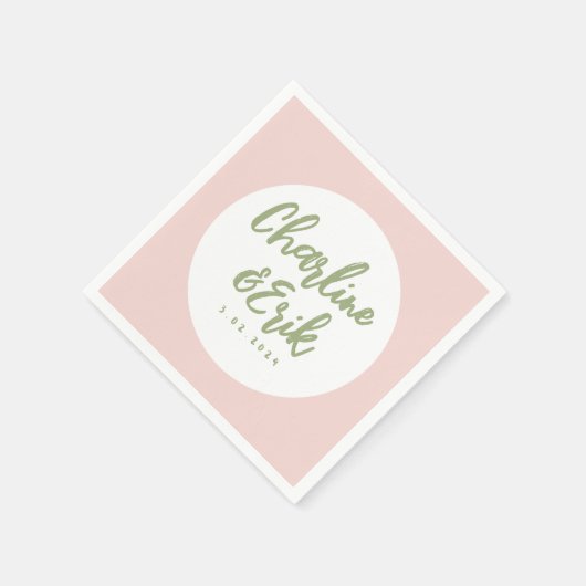 Serviette En Papier Écriture manuscrite Pastel rose Mariage rétro serv (Coin)