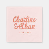 Serviette En Papier Écriture manuscrite Pastel rose Mariage rétro serv (Devant)