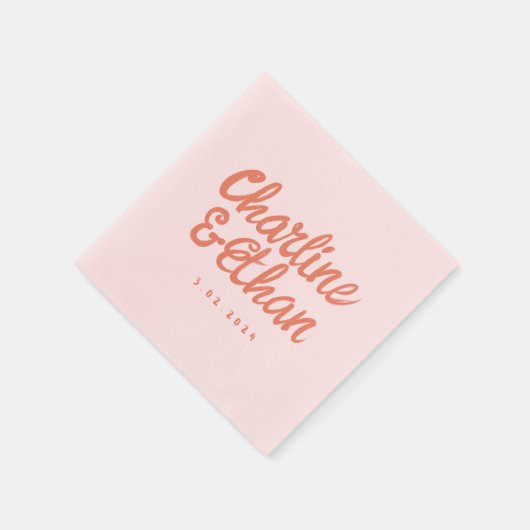 Serviette En Papier Écriture manuscrite Pastel rose Mariage rétro serv (Coin)